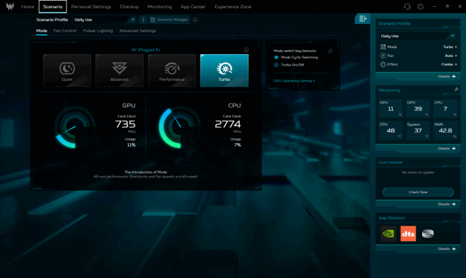 Acer Predator Helios Neo 16 (PHN16-I31) Turbo Mode in PredatorSense