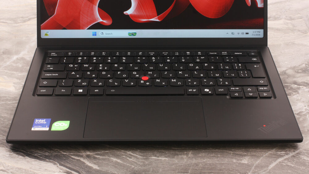 Lenovo ThinkPad X1 Carbon Gen 14 Aura Edition keyboard and haptic touchpad
