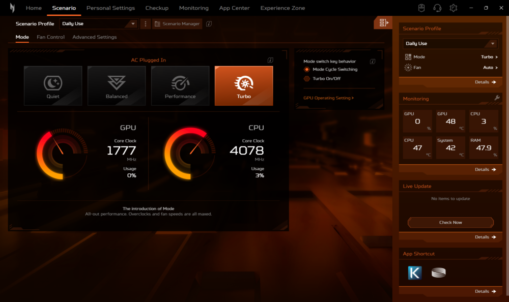Acer NitroSense Turbo performance mode