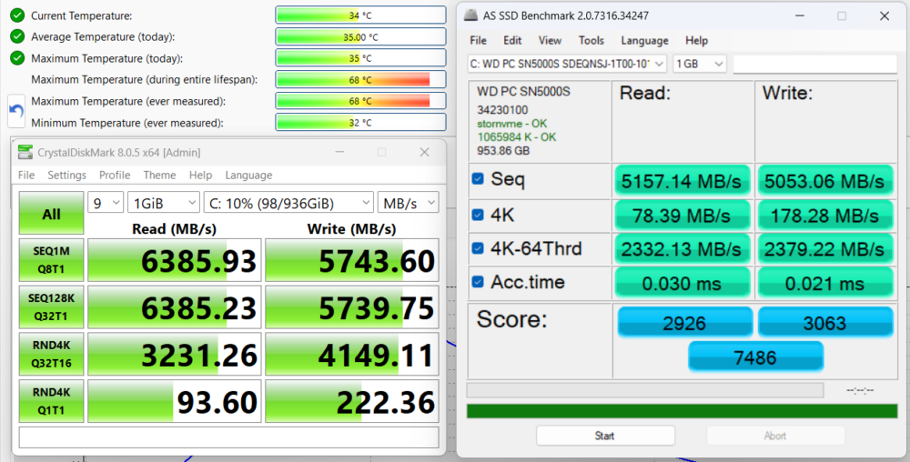 Acer Nitro V 15 ANV15-A31 WD PC SN5000S SSD benchmark and temperature