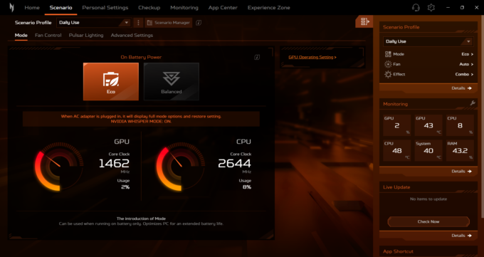Acer NitroSense Optimus automatic GPU mode used for the battery test